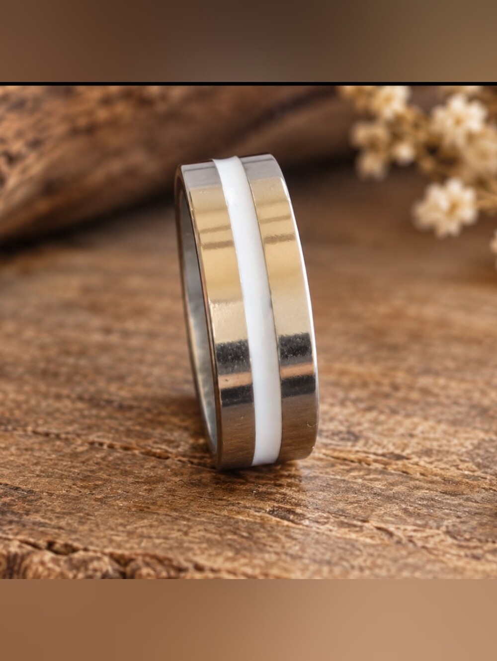 Stainless Steel White Inlay Band Ring Size 10